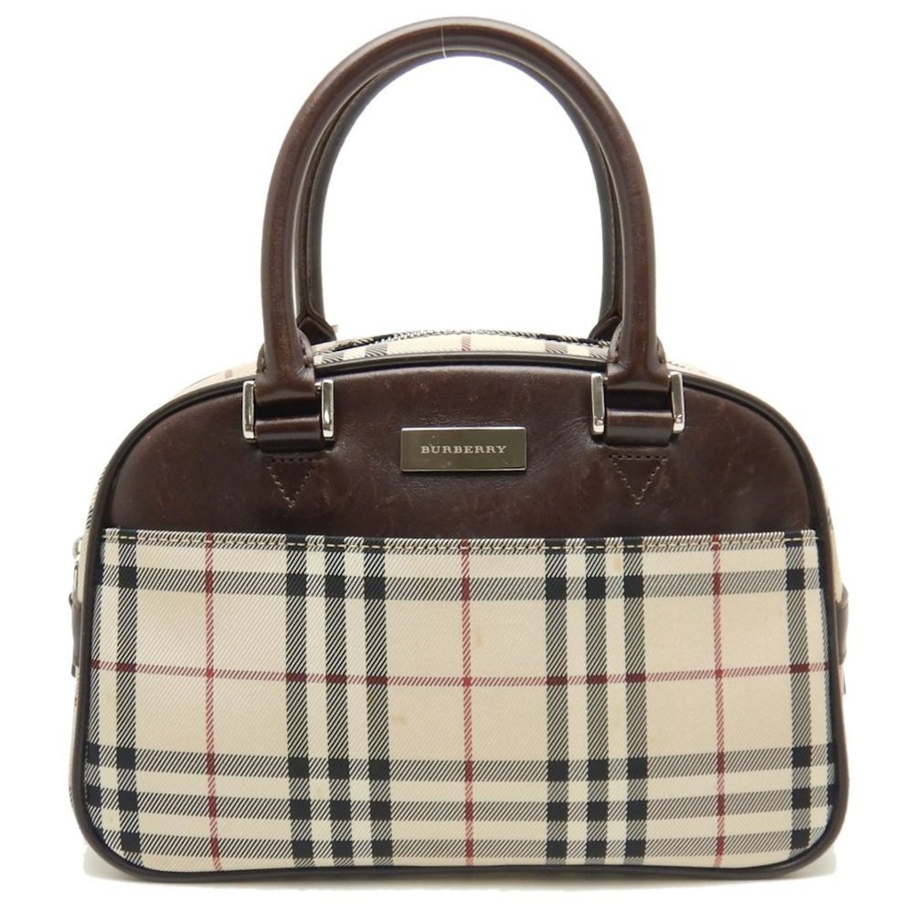 Burberry Handbag Canvas Leather Beige Brown